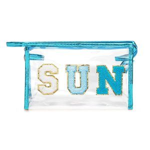 Preppy Patch Sun Varsity Letter Cosmetic Toiletry Bag Transparent Pvc Zipper😃